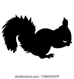 Silhouette of feeding squirrel. Isolated vector illustration.