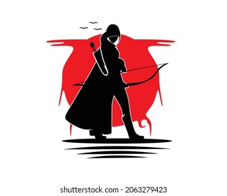 Silhouette female archer logo vector