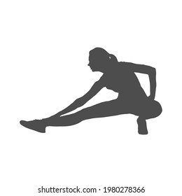 Silhouette of a female athlete. The athlete does a stretch. Vector illustration, flat style.