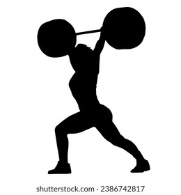 Silhouette of female athlete doing weight lifting sport. 