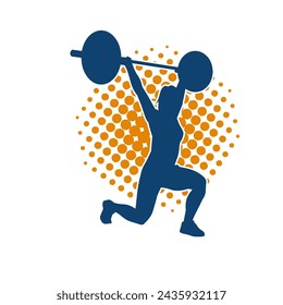 Silhouette of female athlete doing weight lifting sport. 