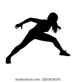 Silhouette of a female athlete in a dynamic pose, showcasing strength, agility, and athleticism in motion.