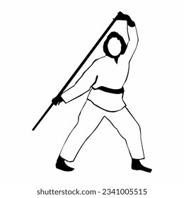 silhouette of a female athlete fighting sport with a stick