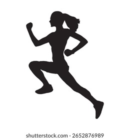 Silhouette of a Female Athlete Jumping – Woman Runner Vector Illustration in Action Pose