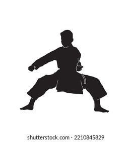 silhouette of a female athlete kata karate vector illustration. teen Dressed In Traditional Kimono Practicing Her Karate Moves