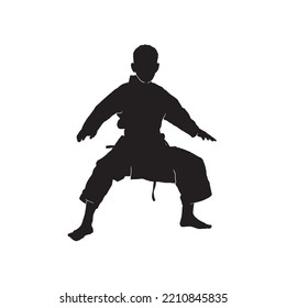 silhouette of a female athlete kata karate vector illustration. teen Dressed In Traditional Kimono Practicing Her Karate Moves