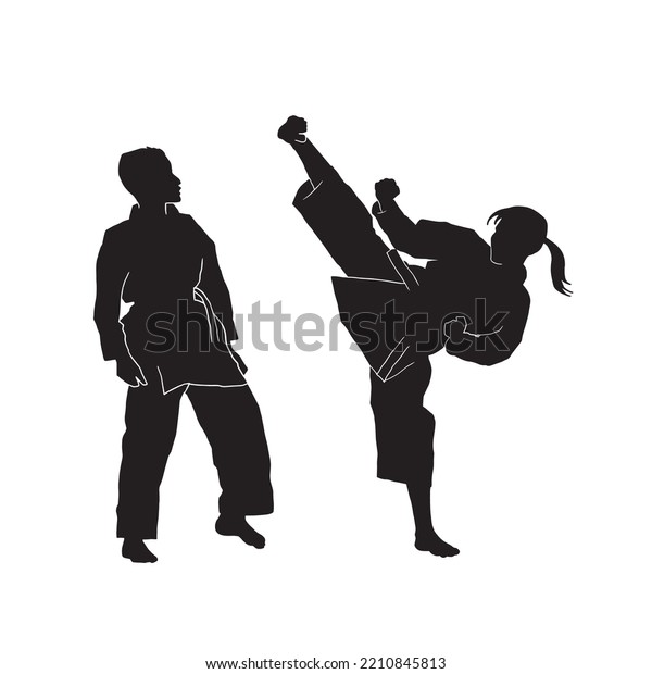 Silhouette Female Athlete Kata Karate Vector Stock Vector Royalty Free 2210845813 Shutterstock 