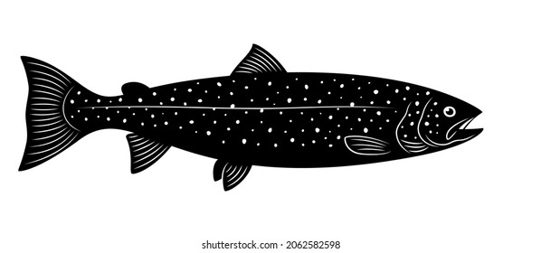 Silhouette of female Atlantic salmon is on a white background.