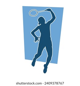 Silhouette of female badminton athlete in action pose. Silhouette of a slim woman playing badminton sport.