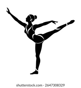 Silhouette of a female ballerina dancing in arabesque position