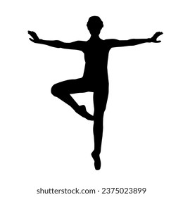 Silhouette of a female ballet dancer in action pose. Silhouette of a ballerina girl dancing pose.