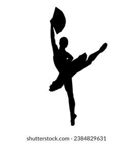 Silhouette of a female ballet dancer in action pose.