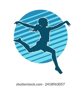 Silhouette of a female ballet dancer in action pose. Silhouette of a ballerina girl dancing pose.