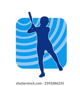 Silhouette of a female baseball batter player in action pose. Silhouette of a woman athlete playing baseball sport as a batter.