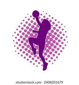 Silhouette of a female basketball player in action pose. Silhouette of a sporty woman doing basket ball sport.