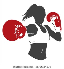 Silhueta de uma pugilista fêmea socando para a frente