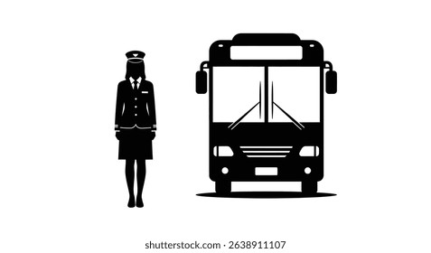 Silhouette: Female Bus Driver Beside Parked City Bus