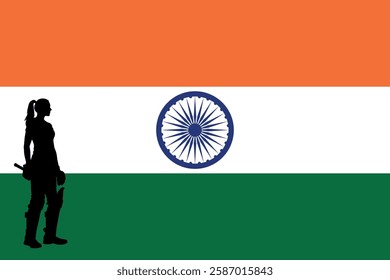 Silhouette of a female cricketer against the Indian flag, representing the Indian Premier League