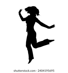 Silhouette of a female dancer in action pose. Silhouette of a slim woman in dancing pose.