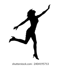 Silhouette of a female dancer in action pose. Silhouette of a slim woman in dancing pose.