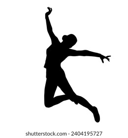 Silhouette of a female dancer in action pose. Silhouette of a slim woman in dancing pose.