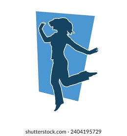 Silhouette of a female dancer in action pose. Silhouette of a slim woman in dancing pose.