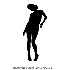 Silhouette of a female dancer in action pose. Silhouette of a slim woman in dancing pose.