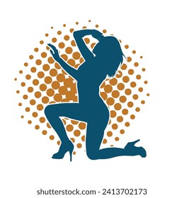 Silhouette of a female dancer in action pose. Silhouette of a slim woman in dancing pose.