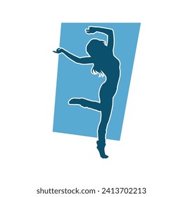 Silhouette of a female dancer in action pose. Silhouette of a slim woman in dancing pose.