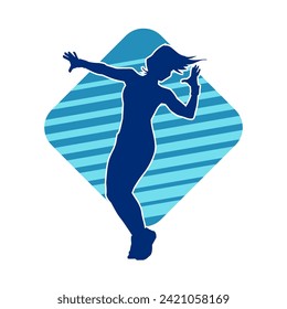 Silhouette of a female dancer in action pose. Silhouette of a slim woman in dancing pose.