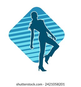 Silhouette of a female dancer in action pose. Silhouette of a slim woman in dancing pose.