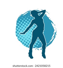 Silhouette of a female dancer in action pose. Silhouette of a slim woman in dancing pose.