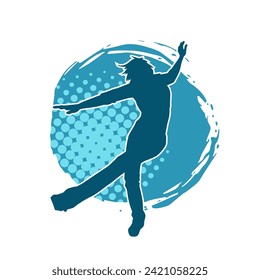 Silhouette of a female dancer in action pose. Silhouette of a slim woman in dancing pose.