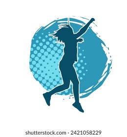 Silhouette of a female dancer in action pose. Silhouette of a slim woman in dancing pose.