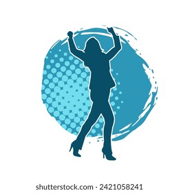 Silhouette of a female dancer in action pose. Silhouette of a slim woman in dancing pose.