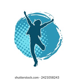 Silhouette of a female dancer in action pose. Silhouette of a slim woman in dancing pose.