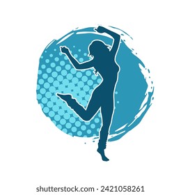 Silhouette of a female dancer in action pose. Silhouette of a slim woman in dancing pose.