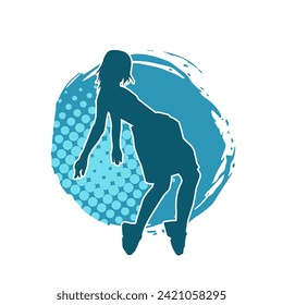 Silhouette of a female dancer in action pose. Silhouette of a slim woman in dancing pose.