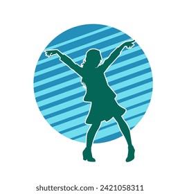 Silhouette of a female dancer in action pose. Silhouette of a slim woman in dancing pose.