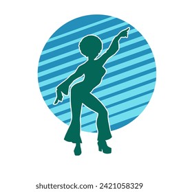 Silhouette of a female dancer in action pose. Silhouette of a slim woman in dancing pose.