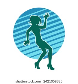 Silhouette of a female dancer in action pose. Silhouette of a slim woman in dancing pose.