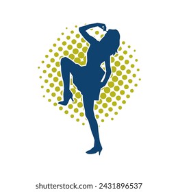 Silhouette of a female dancer in action pose. Silhouette of a slim woman in dancing pose.