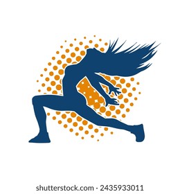 Silhouette of a female dancer in action pose. Silhouette of a slim woman in dancing pose.