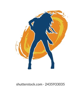 Silhouette of a female dancer in action pose. Silhouette of a slim woman in dancing pose.