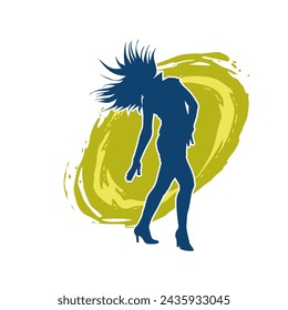 Silhouette of a female dancer in action pose. Silhouette of a slim woman in dancing pose.