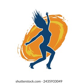 Silhouette of a female dancer in action pose. Silhouette of a slim woman in dancing pose.