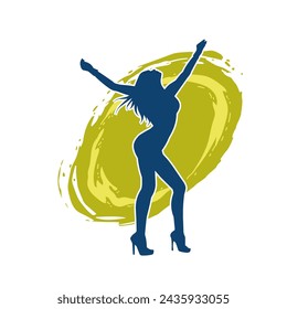 Silhouette of a female dancer in action pose. Silhouette of a slim woman in dancing pose.