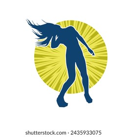 Silhouette of a female dancer in action pose. Silhouette of a slim woman in dancing pose.