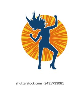 Silhouette of a female dancer in action pose. Silhouette of a slim woman in dancing pose.