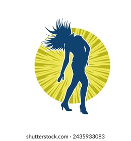 Silhouette of a female dancer in action pose. Silhouette of a slim woman in dancing pose.